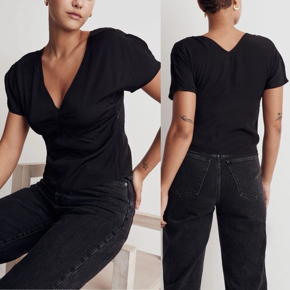 NWOT Madewell Black Puff Sleeve Tee - Picture 1 of 9